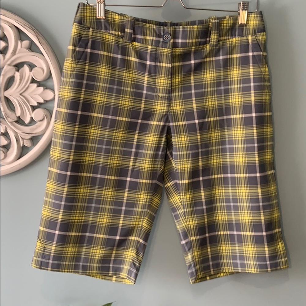 Nike Yellow and Gray Plaid Athletic Shorts